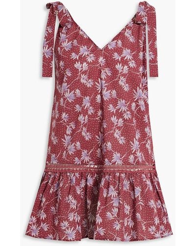 Eberjey Kayla Crochet-trimmed Printed Cotton Mini Dress - Red