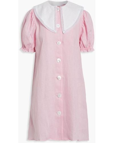 Sleeper Marie minikleid aus leinen mit spitzenbesatz - Pink