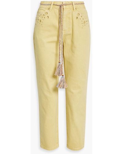 Zimmermann Cropped Broderie Anglaise-trimmed Mid-rise Tapered Jeans - Yellow