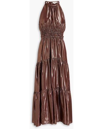 A.L.C. Tiered Silk-blend Midi Dress - Brown