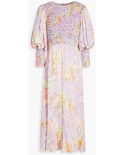 byTiMo Shirred Floral-print Satin-crepe Midi Dress - Pink