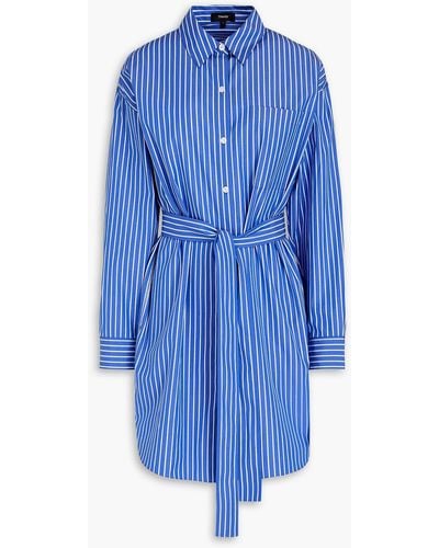 Theory Striped Cotton-poplin Mini Shirt Dress - Blue