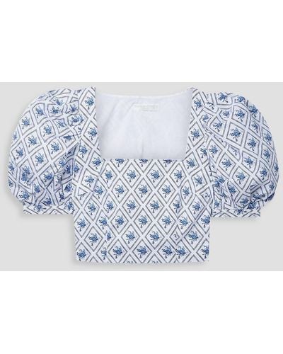 Caroline Constas Tessa Cropped Printed Cotton-blend Poplin Top - Blue