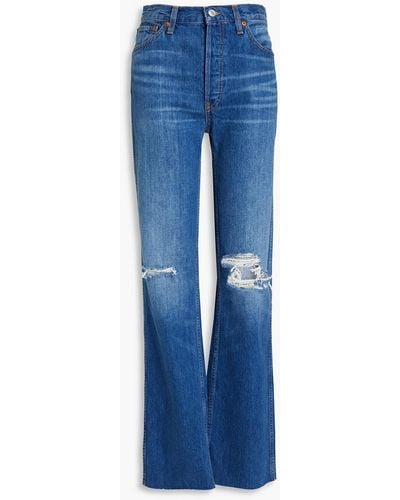 RE/DONE Distressed Faded High-rise Straight-leg Jeans - Blue