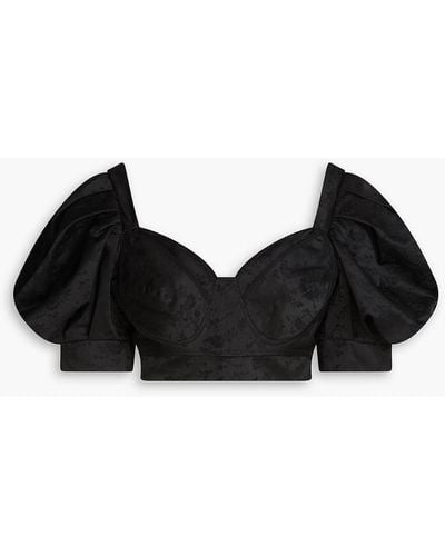 Simone Rocha Cropped Cotton-blend Jacquard Top - Black