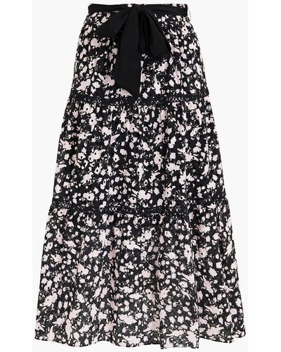 Diane von Furstenberg Lucia Tiered Floral-print Broderie Anglaise Cotton Midi Skirt - Black