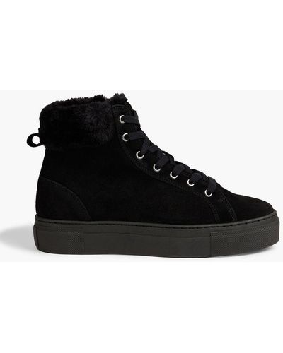 Iris & Ink Blossom Shearling-trimmed Suede High-top Trainers - Black