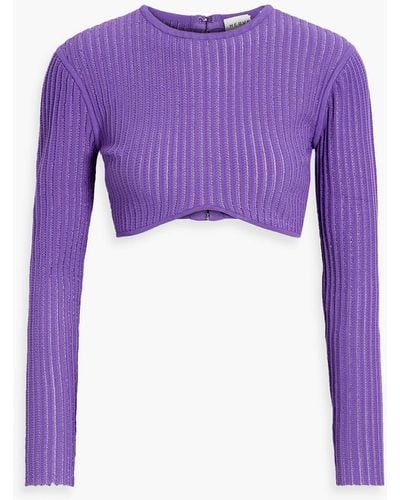 Hervé Léger Cropped Ribbed-knit Top - Purple