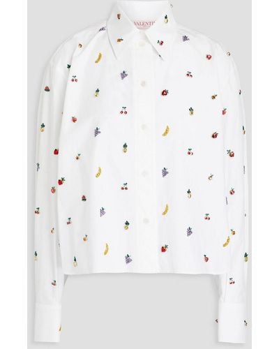 Valentino Garavani Verziertes hemd aus baumwollpopeline - Weiß