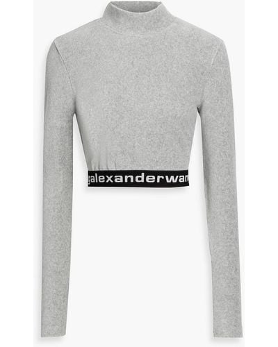 T By Alexander Wang Cropped Stretch Cotton-blend Corduroy Turtleneck Top - Gray