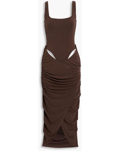 Paris Georgia Basics Mariah Ruched Cutout Stretch-tm Jersey Maxi Dress - Brown