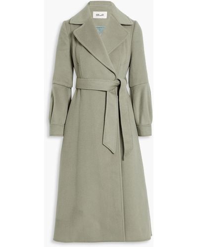 Diane von Furstenberg Pleated Belted Wool-felt Coat - Green