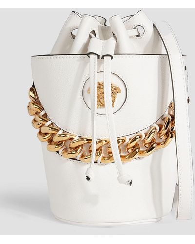 Versace La Medusa Chain-embellished Pebbled-leather Bucket Bag - White