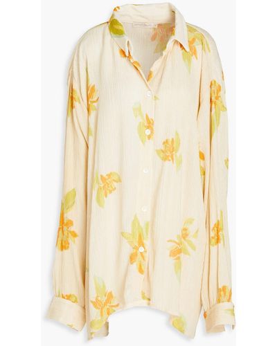 Savannah Morrow Havana Floral-print Crinkled Bamboo And Silk-blend Shirt - Yellow