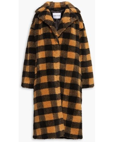 Stand Studio Maria Checked Faux Shearling Coat - Brown