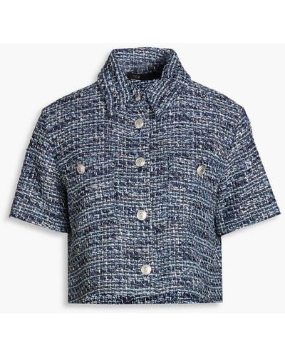 Maje Colly Cropped Metallic Tweed Shirt - Blue