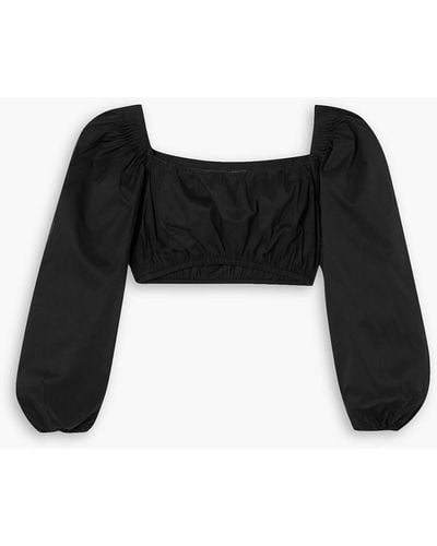 Zeynep Arcay Cropped Gathered Cotton-blend Poplin Top - Black