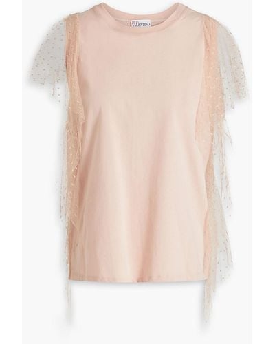 RED Valentino Ruffled Point D'esprit-trimmed Cotton-jersey Top - White