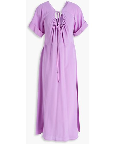 Victoria Beckham Gathered Silk Crepe De Chine Midi Dress - Purple
