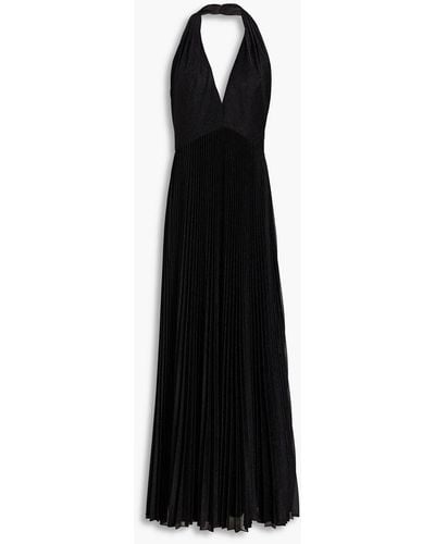 Halston Metallic Plissé-woven Gown - Black