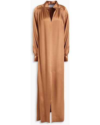 FRAME Pleated Silk-satin Kaftan - Brown