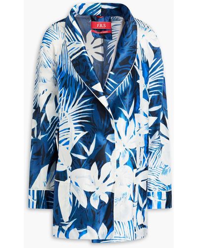 F.R.S For Restless Sleepers Dione Floral-print Cotton And Silk-blend Satin Jacket - Blue