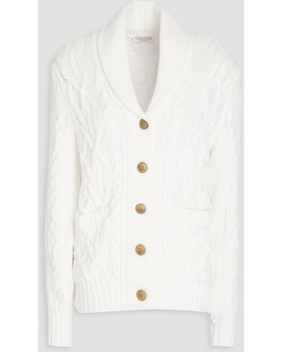 Brunello Cucinelli Cardigan aus einer baumwollmischung mit zopfstrickmuster - Weiß