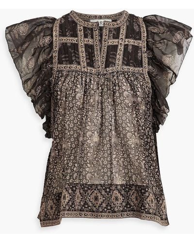 Sea Nadine Ruffled Printed Cotton-voile Top - Brown