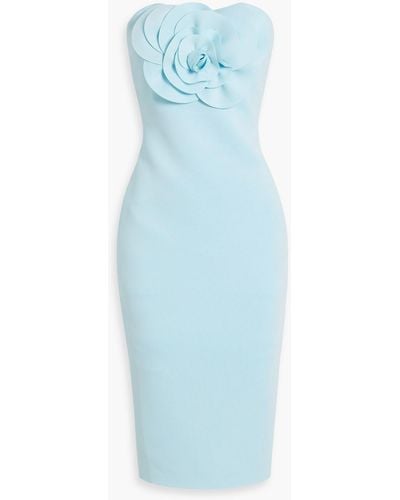 Badgley Mischka Strapless Floral-appliquéd Scuba Midi Dress - Blue