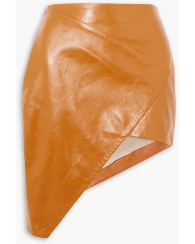 Zeynep Arcay Asymmetric Wrap-effect Leather Mini Skirt - Orange