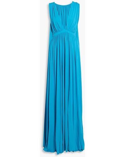 Halston Ashley Cape-effect Gathered Jersey Gown - Blue