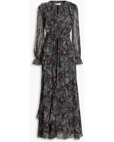 Diane von Furstenberg Gilligan Ruffled Printed Chiffon Maxi Dress - Black