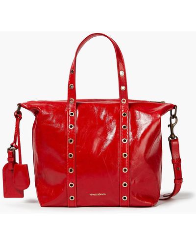 Vanessa Bruno Eyelet-embellished Crinkled Patent-leather Tote - Red