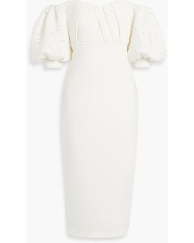 Badgley Mischka Off-the-shoulder Embellished Scuba Midi Dress - White