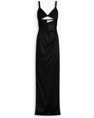 Hervé Léger Bandage-paneled Draped Satin Gown - Black