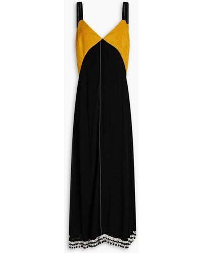 Proenza Schouler Embellished Silk Chiffon-paneled Twill Maxi Dress - Black