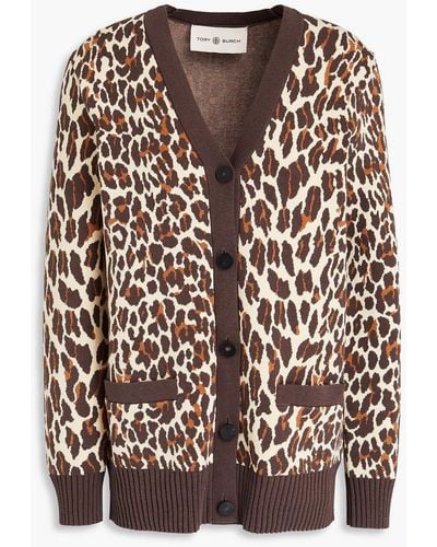 Tory Burch Cardigan aus jacquard-strick mit leopardenprint - Mehrfarbig