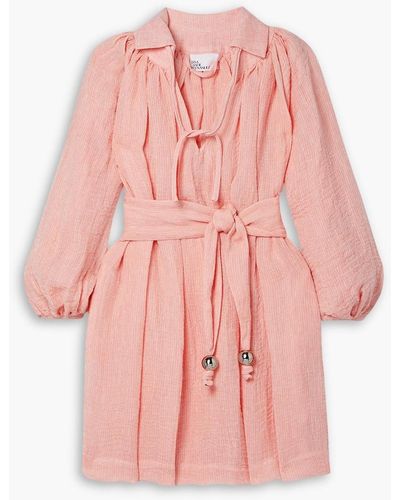 Lisa Marie Fernandez Poet Belted Linen-blend Gauze Mini Dress - Pink
