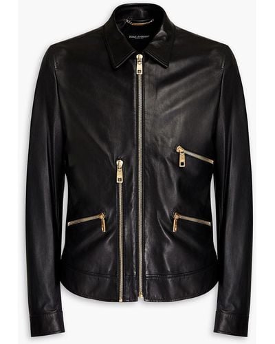 Dolce & Gabbana Zip-detailed Leather Jacket - Black