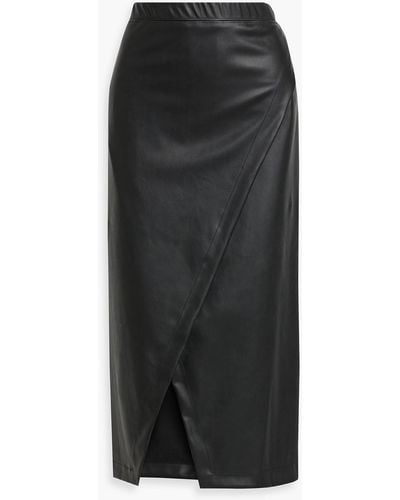Enza Costa Wrap-effect Faux Leather Midi Skirt - Black