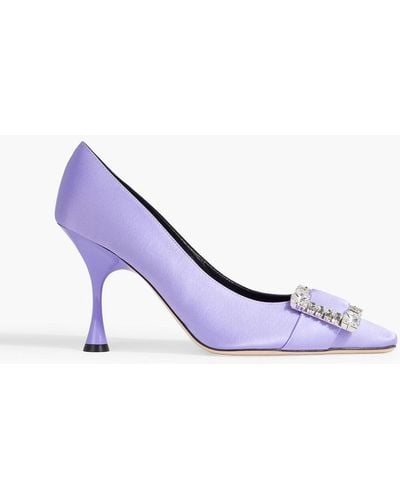 Sergio Rossi Crystal-embellished Silk-satin Pumps - Purple