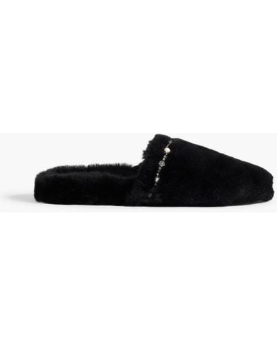 Jimmy Choo Aliette slippers aus shearling mit verzierung - Schwarz