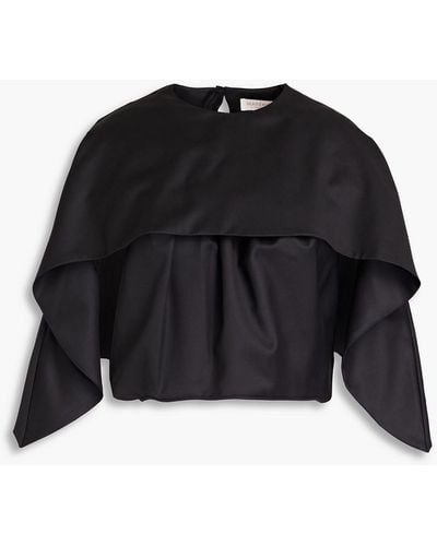 Matériel Geraffte bluse aus woll-twill mit cape-effekt - Schwarz