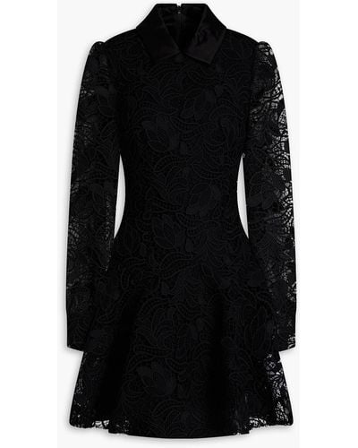 Monique Lhuillier Gathered Guipure Lace Mini Dress - Black
