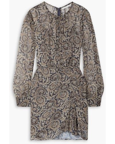 Veronica Beard Palmora Ruched Paisley-print Silk-chiffon Mini Dress - Gray