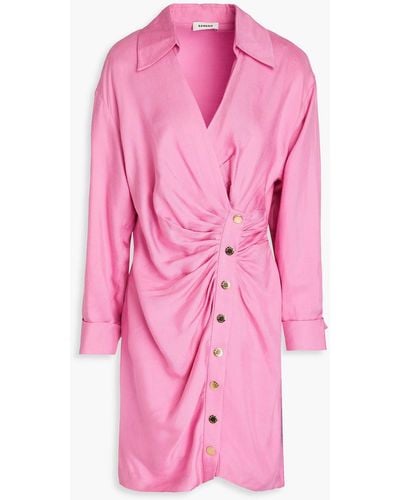 Sandro Draped Slub Woven Mini Shirt Dress - Pink