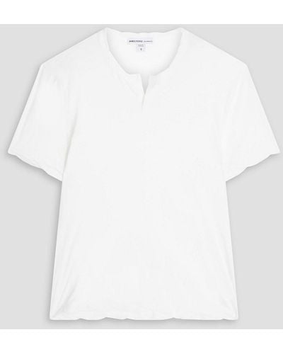 James Perse T-shirt aus jersey aus einer baumwoll-leinenmischung mit henley-kragen - Weiß