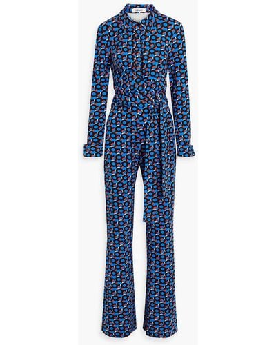 Diane von Furstenberg Michelle Printed Stretch-jersey Wide-leg Jumpsuit - Blue