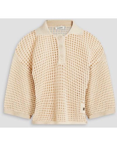 Sandro Open-knit Cotton Polo Sweater - Natural