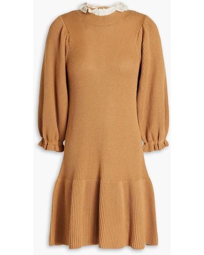 RED Valentino Point D'esprit-trimmed Wool Mini Dress - Brown